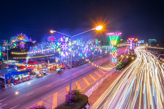 The color of the lights on the Road in Red Cross event in Phitsanulok, Thailand.January 9, 2019 photo