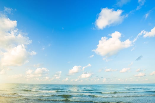 Beautiful early morning sunrise over the sea the horizon,blue sky background texture with white clouds sunset. photo