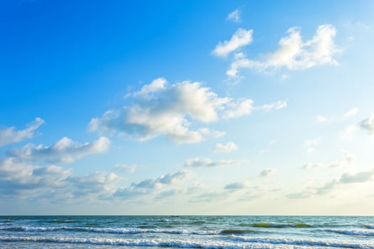 Beautiful early morning sunrise over the sea the horizon,blue sky background texture with white clouds sunset. photo