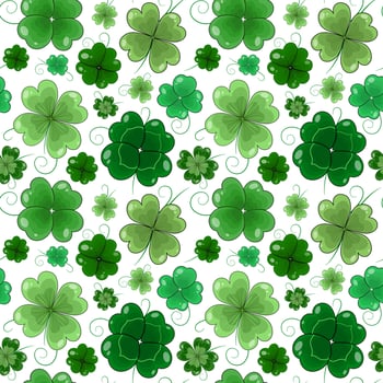 Clover seamless pattern. Shamrock digital paper. Cute bulky green clover leaves with sprout on a transparent background. vector