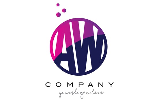 AW A W Circle Letter Logo Design with Purple Dots Bubbles vector