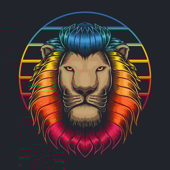 Lion head retro hair color vector illustration