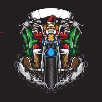 skull santa biker with motorcycle vector