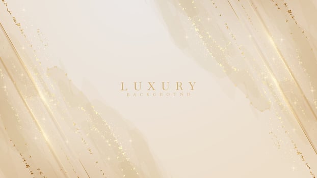 Luxury background with gold lines and glitter light effects on watercolor style texture. vector