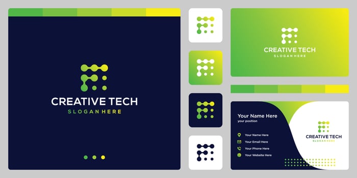 letter F with tech style and gradient color. business card. vector