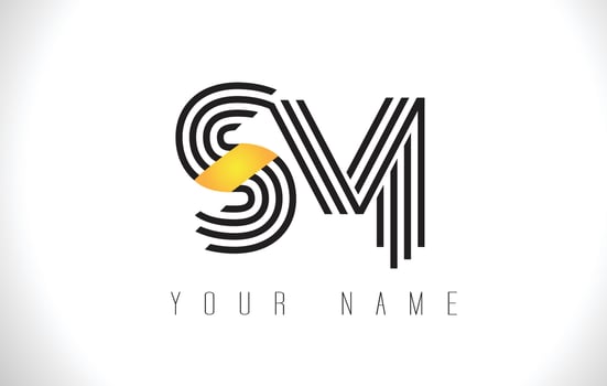 SM Black Lines Letter Logo. Creative Line Letters Vector Template.