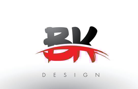 BK B K Brush Logo Letters with Red and Black Swoosh Brush Front vector