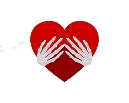 Red love shape with palm bone like hug vector