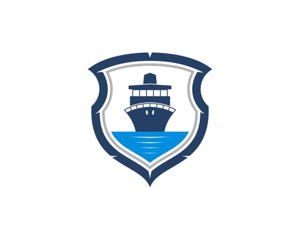 Abstract shield with cruise ship in the sea vector
