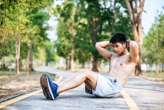 Men warm up before and after exercising photo