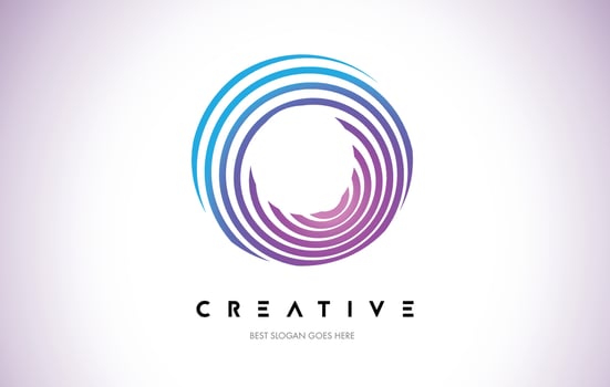 O Lines Warp Logo Design. Letter Icon Made with Purple Circular Lines. vector