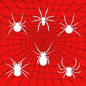 white spider logo set with spider web background vector