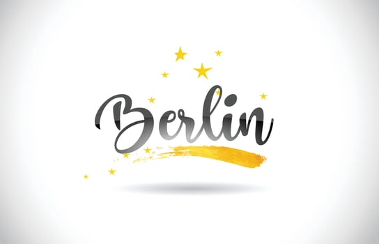 Berlin Word Vector Text with Golden Stars Trail and Handwritten Curved Font.