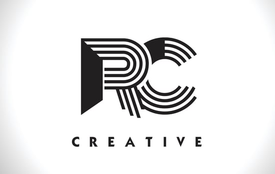RC Logo Letter With Black Lines Design. Line Letter Vector Illustration