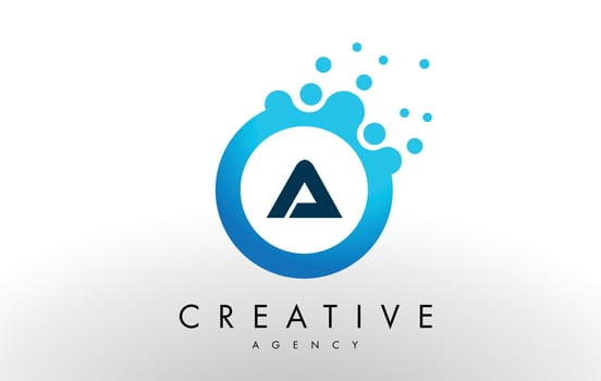 a Letter Logo. Blue Dots Bubble Design Vector