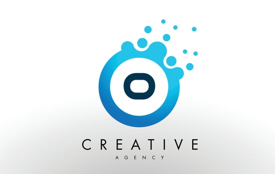 o Letter Logo. Blue Dots Bubble Design Vector