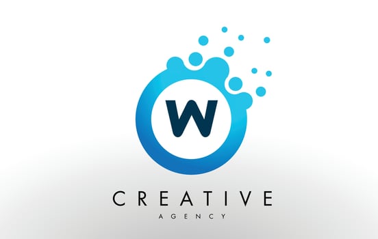 w Letter Logo. Blue Dots Bubble Design Vector