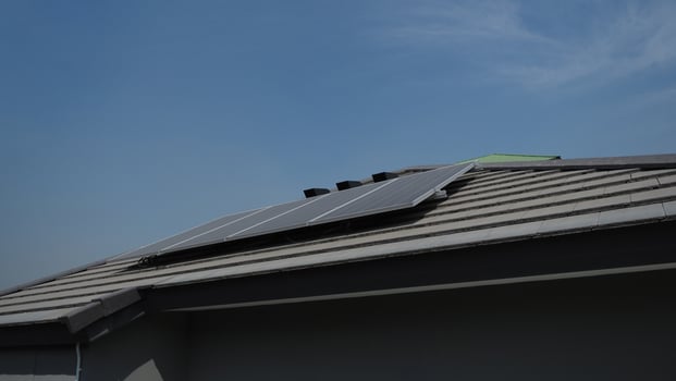 Photovoltaic. Solarcell panel. Solar roof power plant on the roof photo