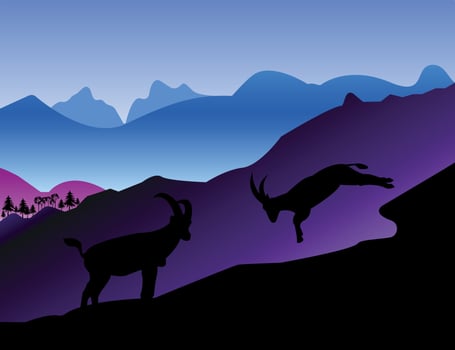 The mountain goat silhouette background vector illustration