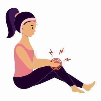The girl suffered a knee injury. Osteoarthritis and arthritis of the knee joint. The woman's legs hurt. vector