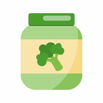 Baby puree with broccoli. Vector illustration with baby food.