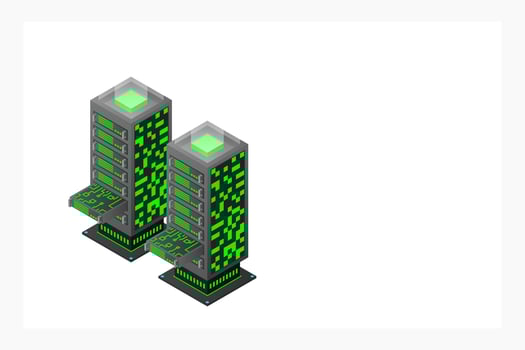 Datacenter isometric vector illustration. Abstract 3d hosting server or data center room background