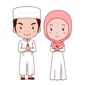 Cute couple cartoon of Muslims. vector