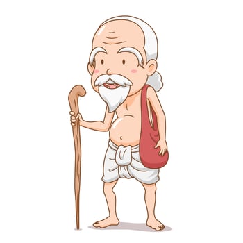 Cartoon character of the old brahmin holding staff. vector