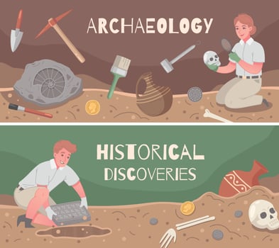 Archaeology Horizontal Banners Set vector