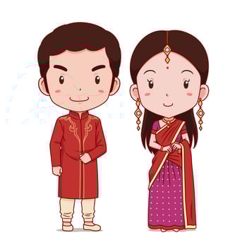 Couple of cartoon characters in India traditional costume. vector