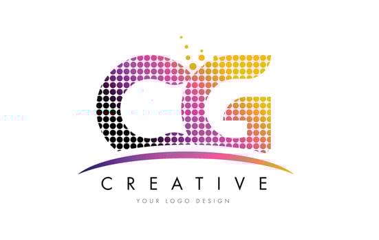 CG C G Letter Logo Design with Magenta Dots and Swoosh vector