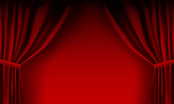 Realistic colorful red velvet curtain folded. Option curtain at home in the cinema. Vector Illustration.
