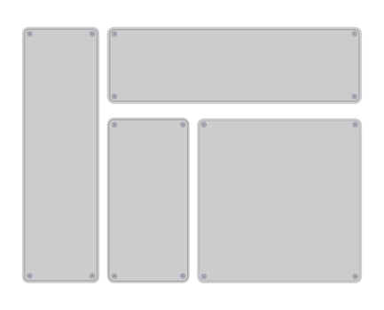 Empty plate for your text isolated on white background. Realistic metal plate banner. Blank board with place for text. Vector illustration.