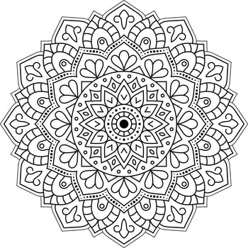 Mandala Coloring page vector illustration isolated on white background, abstract pattern, decoration for interior design, ethnic oriental circular ornament
