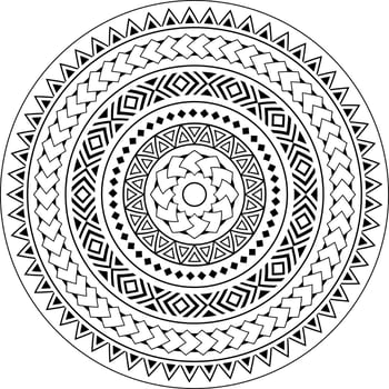Tribal mandala ornament vector design, geometric Hawaiian tattoo style pattern in black and white. Boho mandala illustration, monochrome design inspired by traditional art