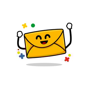 happy email concept. isolated cute mail cartoon face happy jump  vector illustration