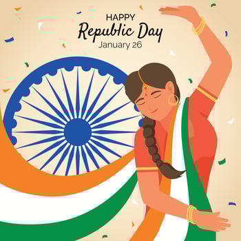 Woman Dance with Indian Flag Behind vector
