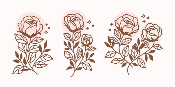 Set of hand drawn vintage linear flower and plant elements for logo or decoration vector