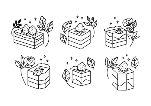 Vintage hand drawn cake, pastry, and bakery logo elements vector