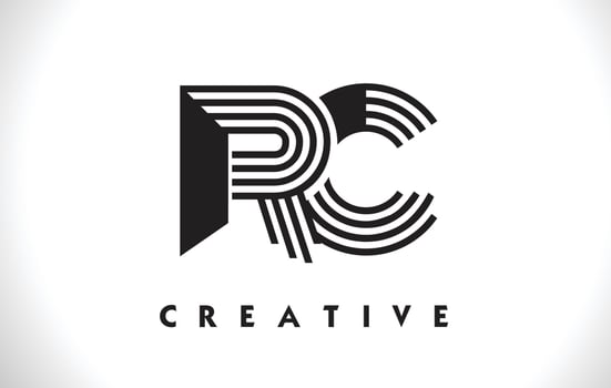 RC Logo Letter With Black Lines Design. Line Letter Vector Illustration