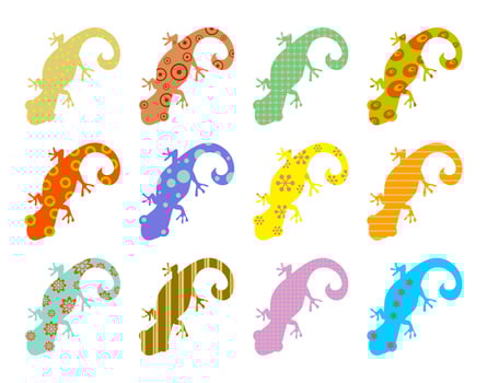 Collection of Patterned Silhouette Lizard Reptiles vector