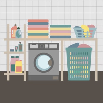 Small laundry room interior storage. Flat vector illustration