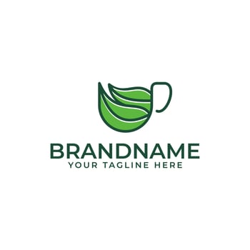Tea Logo Symbol With Mug and Natural Leaves Icon Combination vector