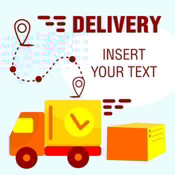 Online delivery service, online order tracking, home and office delivery. A truck, a scooter, a masked courier. Vector illustration