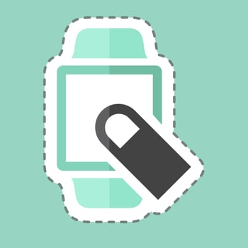Swipe Finger Sticker in trendy line cut isolated on blue background vector