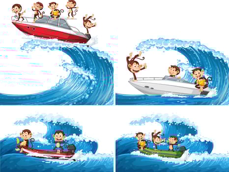 Many monkeys doing different activities vector