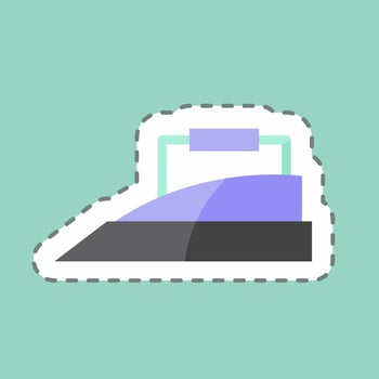 Heavy Iron Sticker in trendy line cut isolated on blue background vector
