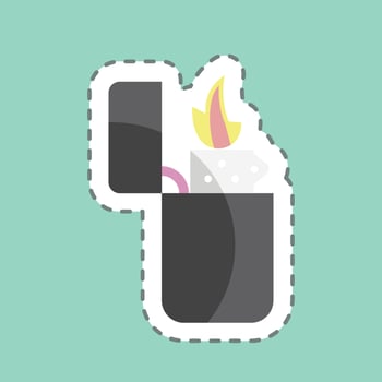 Lighter Sticker in trendy line cut isolated on blue background vector