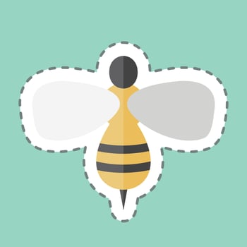 Honey Bee Tailor Sticker in trendy line cut isolated on blue background vector