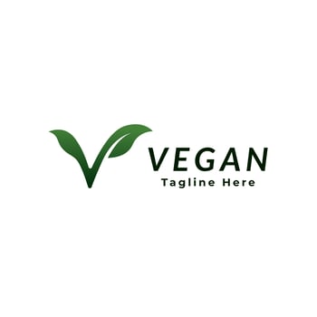 Modern and simple green V letter combination vegan design logo vector
